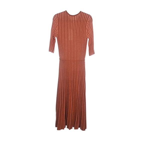 Stella McCartney Metallic Degrade Pleated Knit Midi Dress Striped key hole Sz 46 - Picture 2 of 11